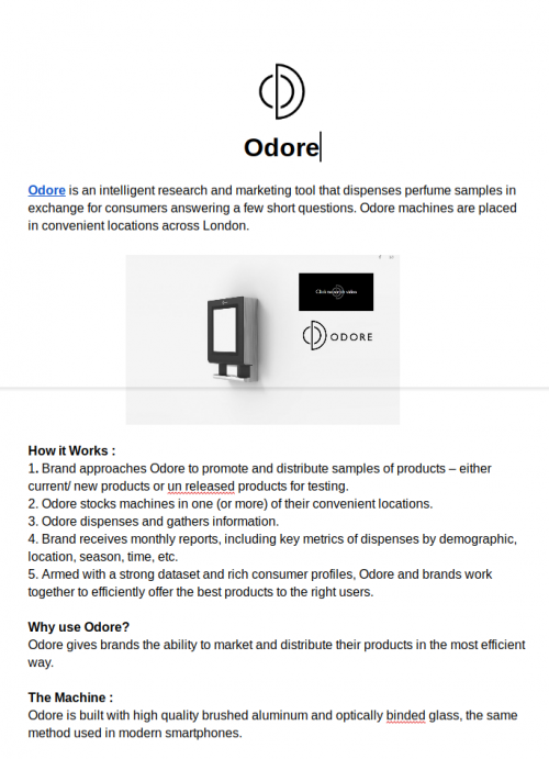 Odore Intelligent Research And Marketing Tool That Dispenses Perfume Sample