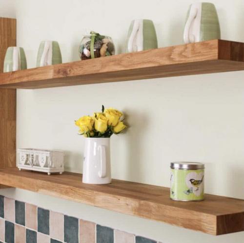 floating oak mantel shelf