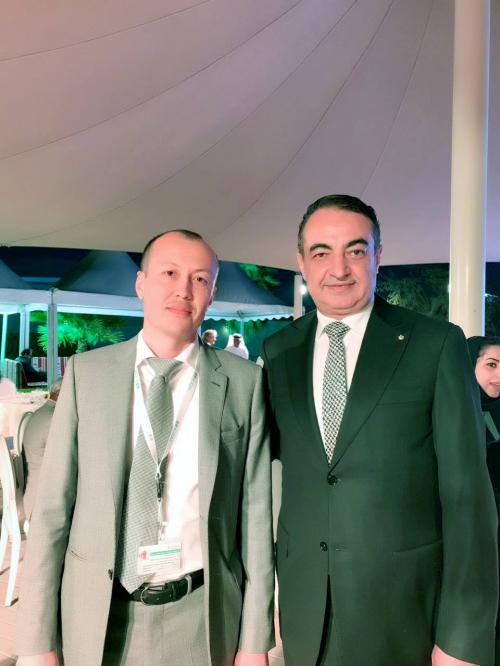 Mohamed Dekkak with Abdumutalib Begmuratov Head of Knowledge Management and Communications at the event of International Center for Biosaline Agriculture (ICBA) VIP op