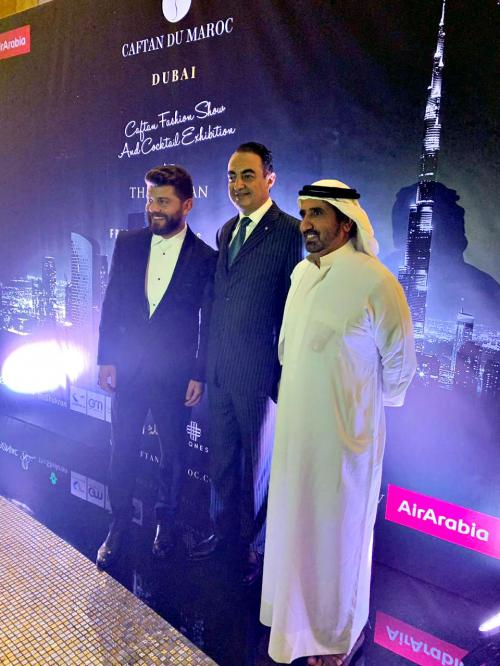 Mohamed Dekkak with Mr. Awad Mohammad Sheikh Mujrin Chairman of Dubai Travelers and RABIH BAROUD (@rabihbaroud) Artist & Song Write and at Caftan Du Maroc 2019 Dubai