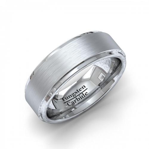 8MM TUNGSTEN CARBIDE RING ZIRCON GIFT FOR HIM FASHION BAND BEVELED EDGE COMFORT FIT