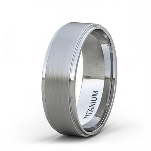 8MM TITANIUM RING CLASSIC MENS WEDDING BAND BRUSHED SURFACE STEP EDGE COMFORT FIT