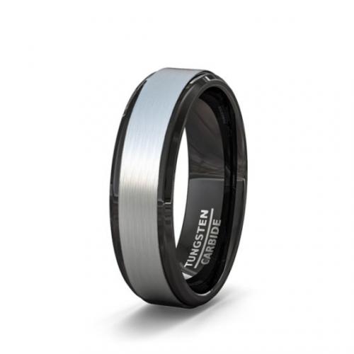 TWO TONE 6MM TUNGSTEN RING BRUSHED SURFACE BLACK STEP EDGE COMFORT FIT