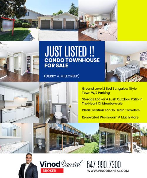 Just Listed..!! Condo Townhouse for Sale in Meadowvale, Mississauga