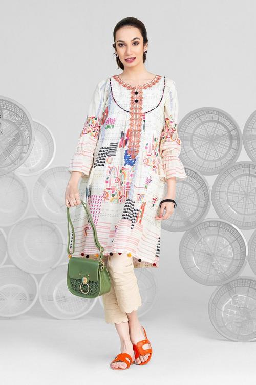 Beige Galaxy - 2PC Unstitched Embroidered Lawn Suit - BuyZilla.pk