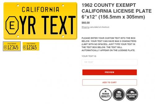 1962 county exempt california license plate