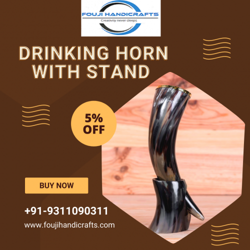 Curved Drinking Horn with Stand - Foujihandicrafts