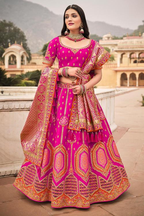 Pink Banarasi Silk Lehenga Choli