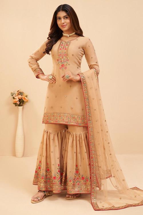 Beige Georgette Cotton Salwar Kameez