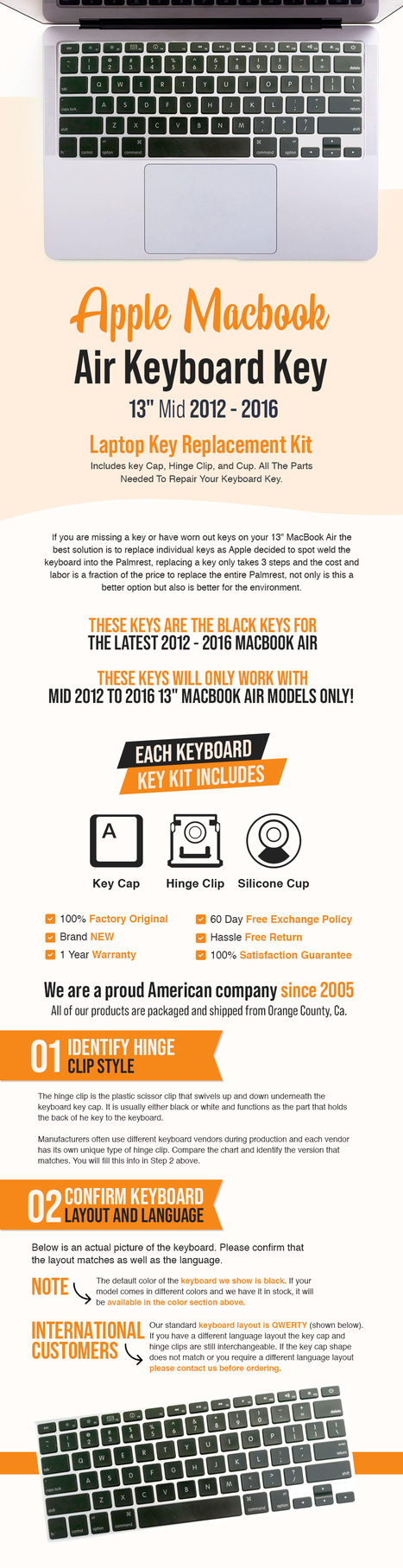 Shop 100% OEM Apple Macbook Air Keyboard Key 13" Mid 2012-2016 Keyboard Replacement Keys