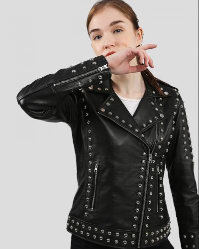 Buy Jasmine Black Studded Leather Jacket At NYC Leather Jackets Store