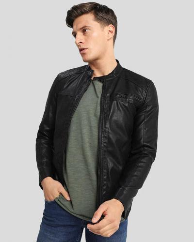 Sleek and Stylish Drew Black Leather Racer Jacket for Men - NYC Leather Jackets