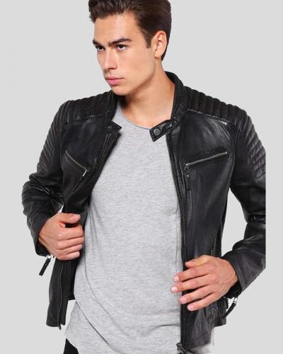 Exude Style with Greg Black Leather Racer Jacket for Men - NYC Leather Jackets