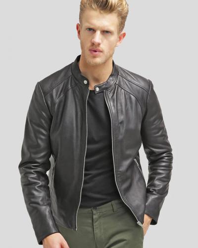 Hung Black Leather Racer Jacket - Sleek and Stylish for Men - NYC Leather Jackets