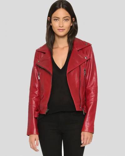 Unleash Your Boldness with Women Mavis Red Biker Leather Jacket | NYC Leather Jackets
