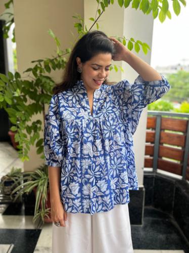 Buy High-Quality Blue Cotton Tops for Casual and Formal Wear Online